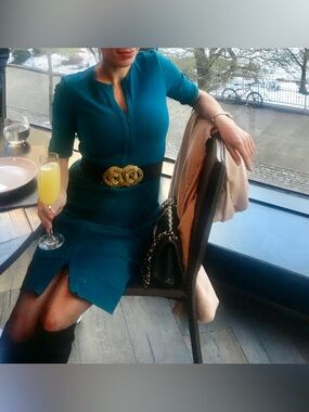 Diane Von Furstenberg Teal Midi Sheath Dress
